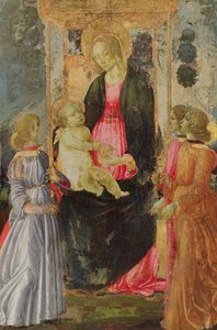 Madonna en Kind op de Troon met Begeleidende Engelen
